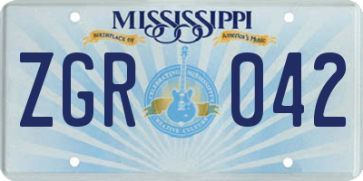 MS license plate ZGR042