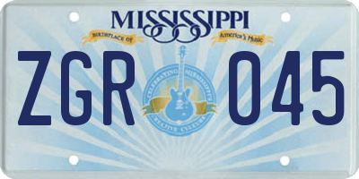 MS license plate ZGR045