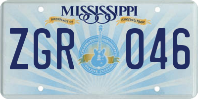 MS license plate ZGR046