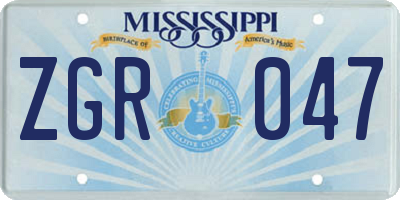 MS license plate ZGR047