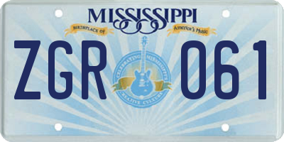 MS license plate ZGR061
