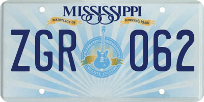 MS license plate ZGR062