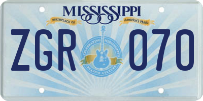 MS license plate ZGR070