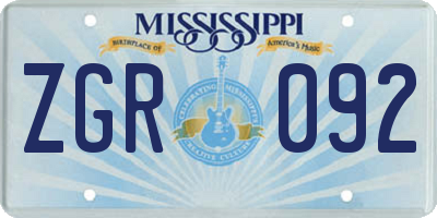 MS license plate ZGR092