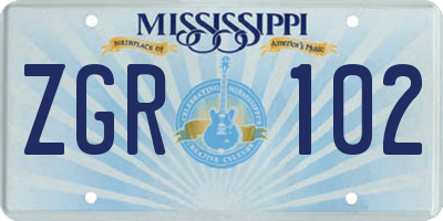 MS license plate ZGR102