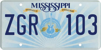 MS license plate ZGR103