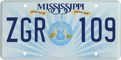 MS license plate ZGR109