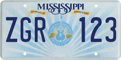MS license plate ZGR123