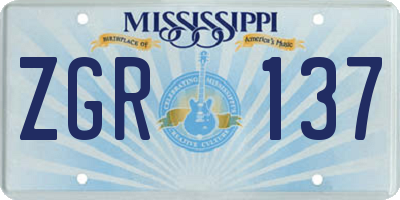 MS license plate ZGR137