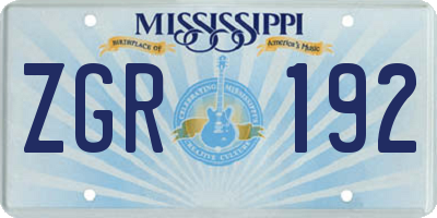 MS license plate ZGR192