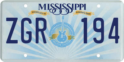 MS license plate ZGR194