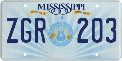 MS license plate ZGR203
