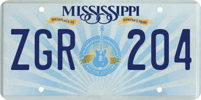 MS license plate ZGR204