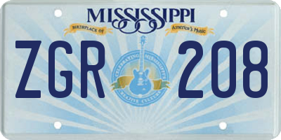MS license plate ZGR208