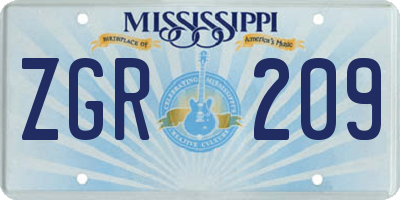 MS license plate ZGR209