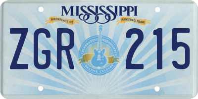 MS license plate ZGR215