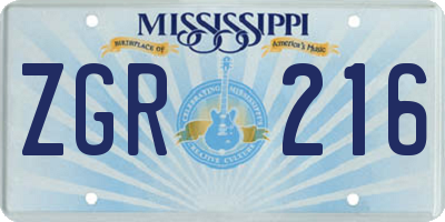 MS license plate ZGR216