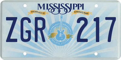 MS license plate ZGR217