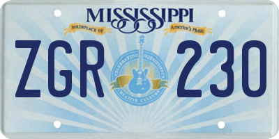 MS license plate ZGR230