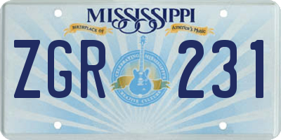 MS license plate ZGR231