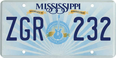 MS license plate ZGR232