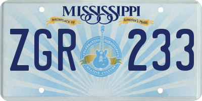 MS license plate ZGR233