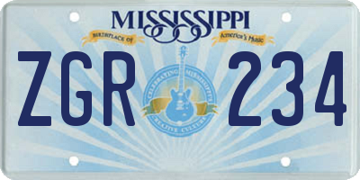 MS license plate ZGR234