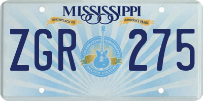 MS license plate ZGR275