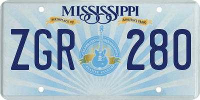 MS license plate ZGR280