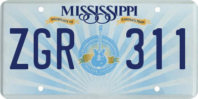 MS license plate ZGR311