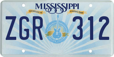 MS license plate ZGR312