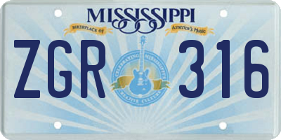 MS license plate ZGR316