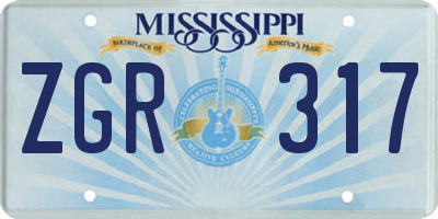 MS license plate ZGR317