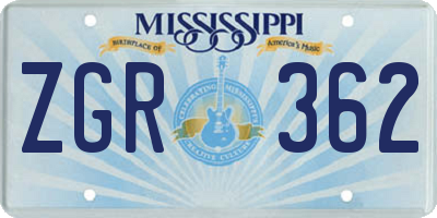 MS license plate ZGR362