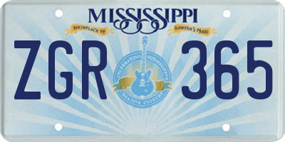 MS license plate ZGR365