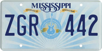 MS license plate ZGR442