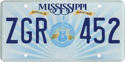 MS license plate ZGR452