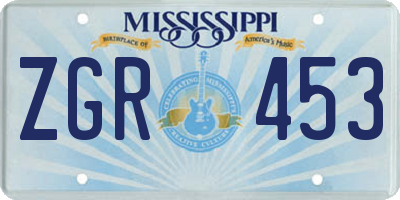MS license plate ZGR453