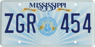 MS license plate ZGR454