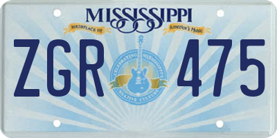 MS license plate ZGR475