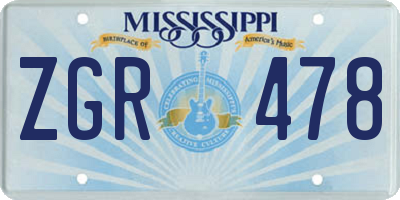 MS license plate ZGR478