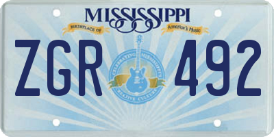 MS license plate ZGR492
