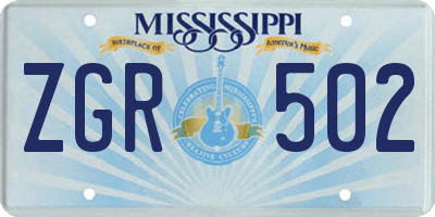 MS license plate ZGR502