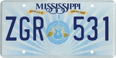 MS license plate ZGR531