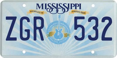 MS license plate ZGR532