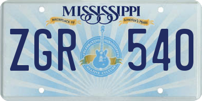 MS license plate ZGR540