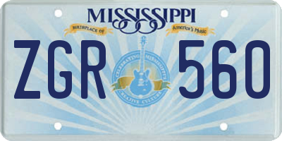 MS license plate ZGR560