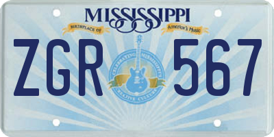 MS license plate ZGR567