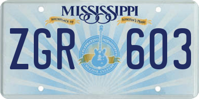 MS license plate ZGR603