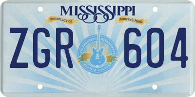 MS license plate ZGR604